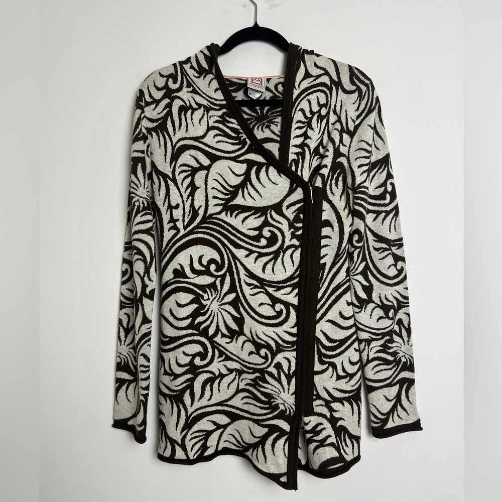 Avalanche Brown Ivory‎ Outdoors Hooded Asymmetrical Zipper Long Sleeve Sweater M